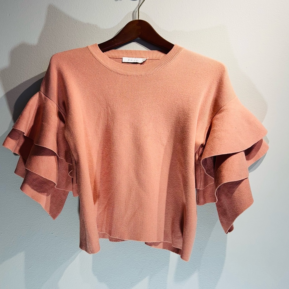ARK N CO. **Peach Ruffle Sleeve Top**Small EUC - Picture 1 of 1
